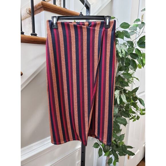 Zara Trafaluc Women's Multicolor Striped Polyester Wrap Knee Length Skirt Size S - Picture 11 of 11